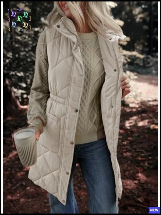 Long Puffer Vest Stand Collar Sleeveless Quilted Outerwear Lightweight Casual - Picture 4 of 7